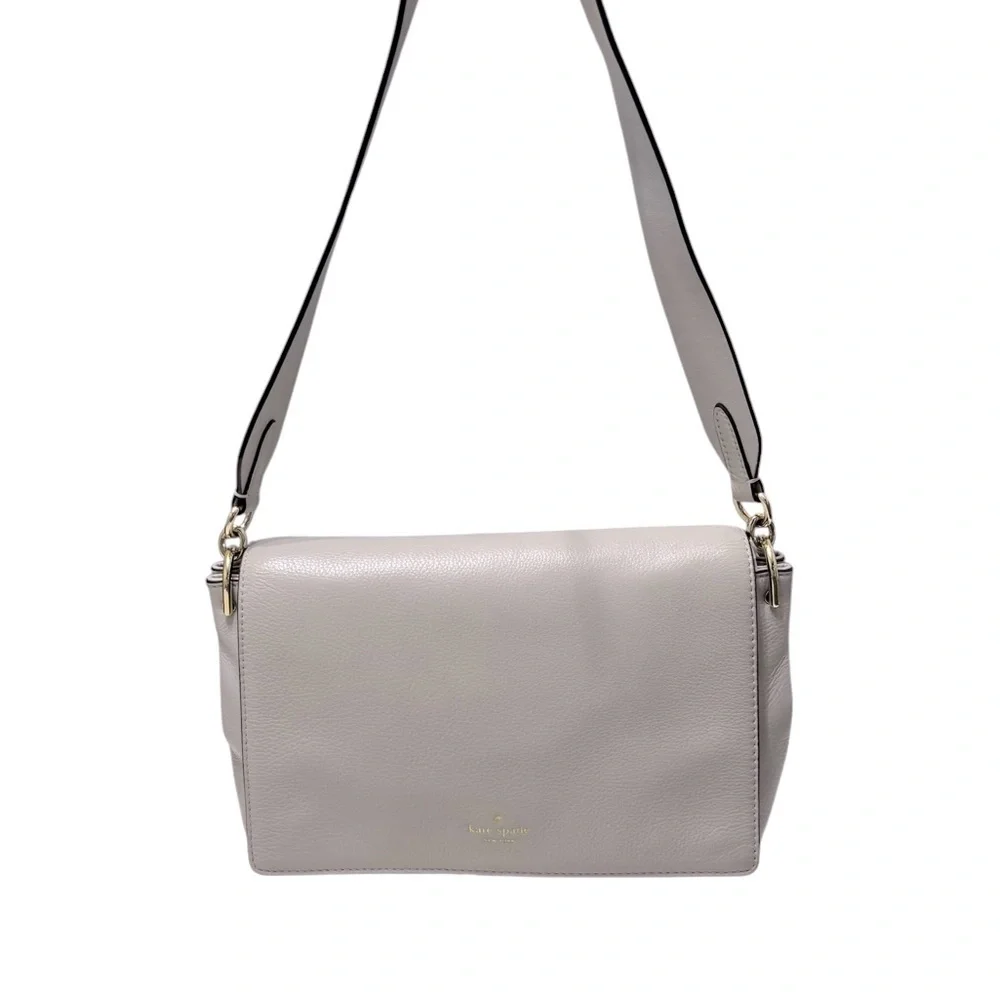 Kate Spade Adair Atwood Place Stone ice Grey Shoulder Bag Leather Gold Hardware‎